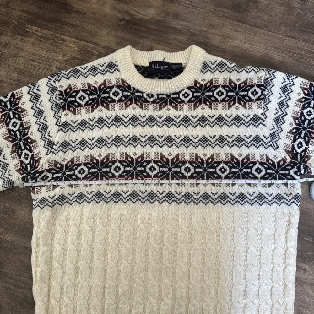 Vintage Ivory and Navy Patterned Crewneck Sweater